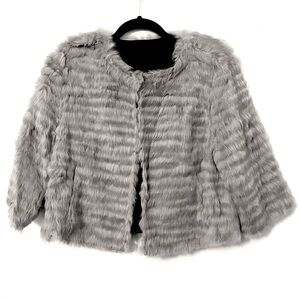Gray Italian Faux Rabbit Fur Cropped Jacket